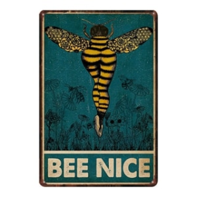 Vintage Metal Bees Posters For Garden Beekeeper Home Farms